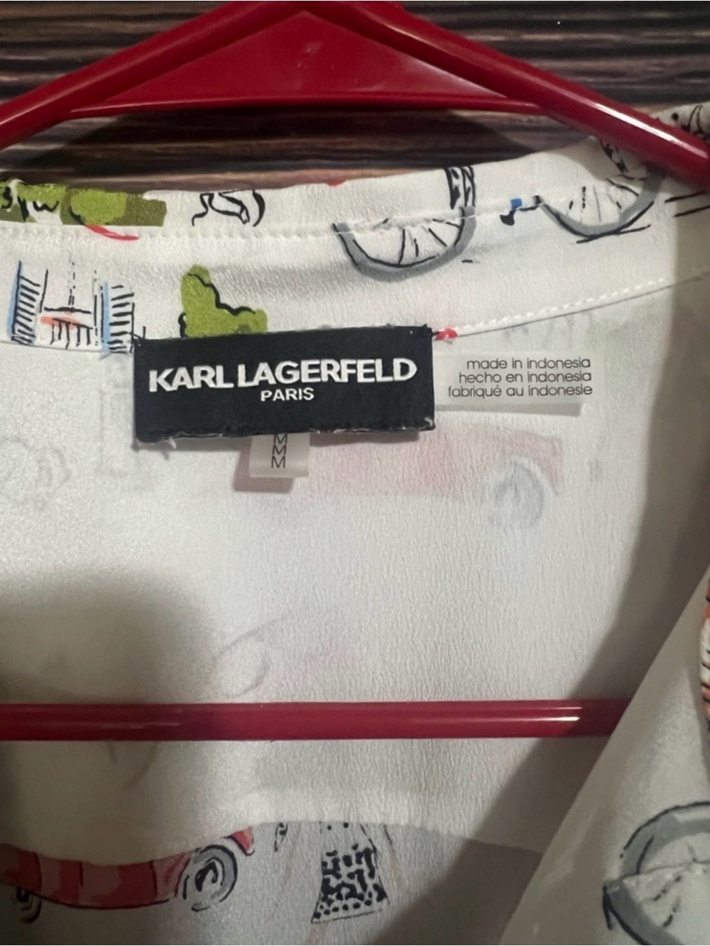 Karl Lagerfeld White Paris Sketch Button-Front Shirt with Red and Green Accents - Picture 4 of 9